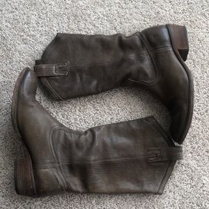 Frye smoke leather pull-on cowboy boot